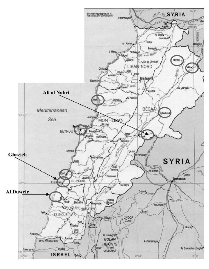 Карта израиля и ливана